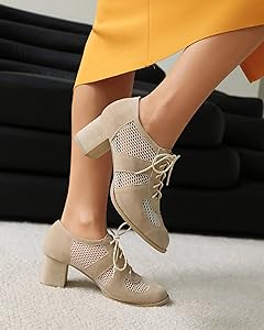 Amazon.com | SHEMEE Womens Cutout Mesh Stacked Chunky Heel